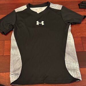 Under Armour Black Short-Sleeve Athletic Shirt with Gray Panels